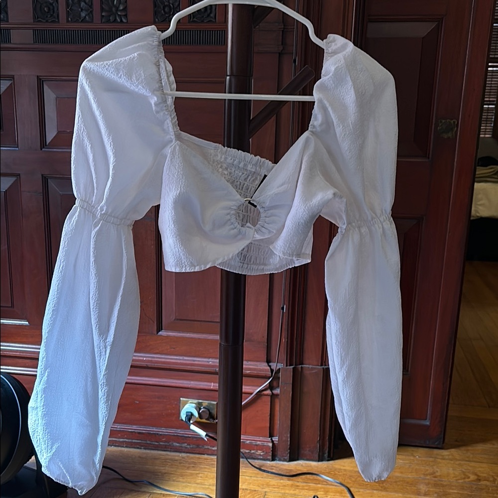 H&M White Gathered Crop Top